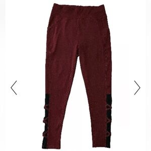 Pop Fit Ankle Length Leggings  Women Burgundy Black p4